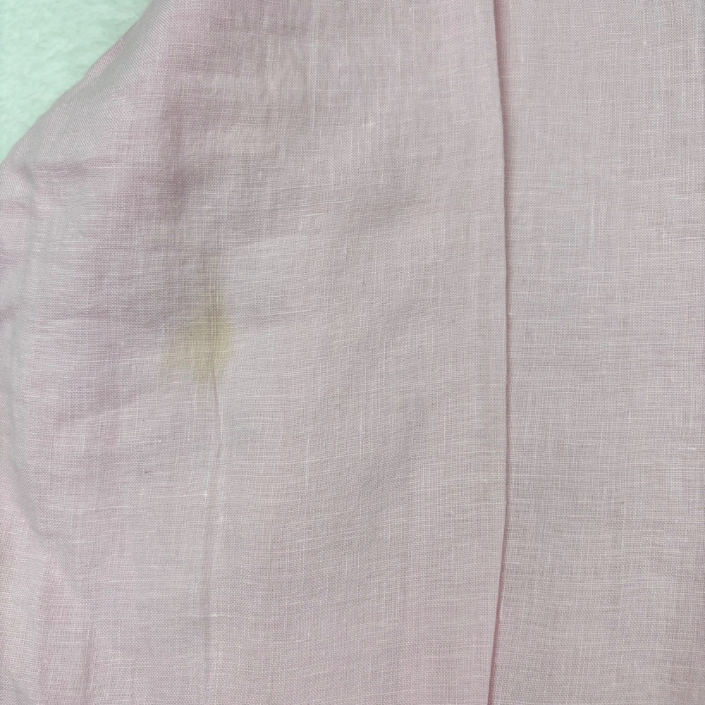 Mister French Mens XL Pink Linen Long Sleeve Button Down Shirt Red Collar Accent - Picture 3 of 8